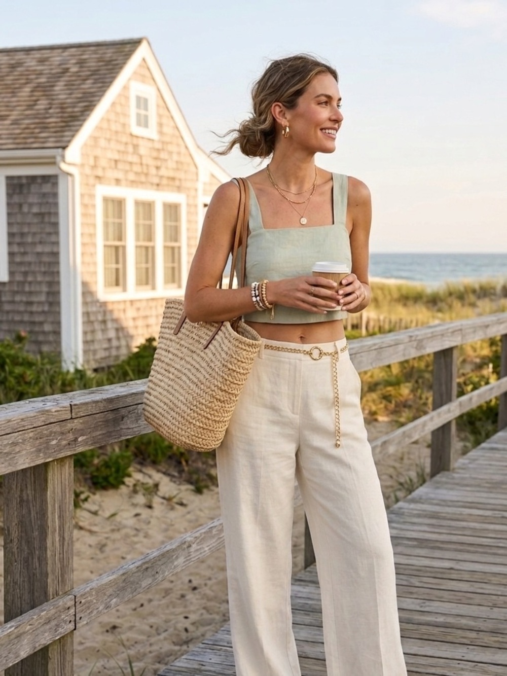 NWT Sage Green Linen Blend Cropped Tank